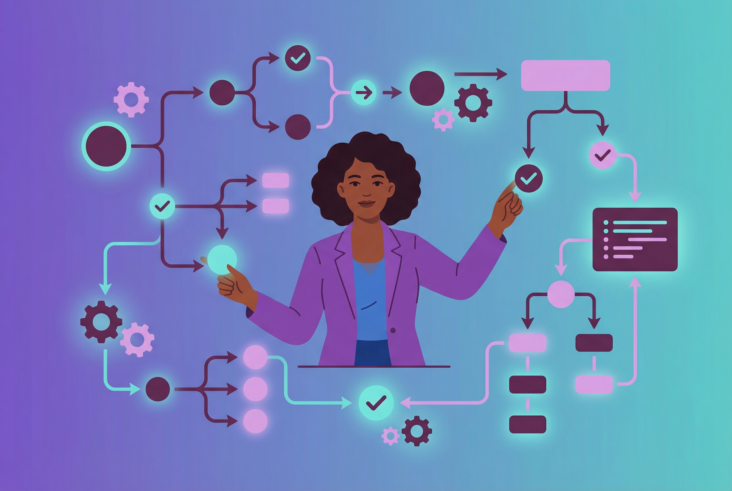 Illustration of facilitated workflow planning focused on inclusive decision-making and pacing